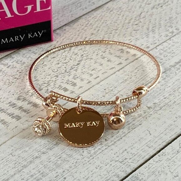 Mary Kay Strength Bangle Bracelet Rose Gold Crystal Detail 2017 Old Stock - Picture 2 of 3